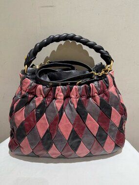 Miu Miu Harlequin Multi‑Tone Diamond Patchwork Lambskin Vintage Tote Handbag